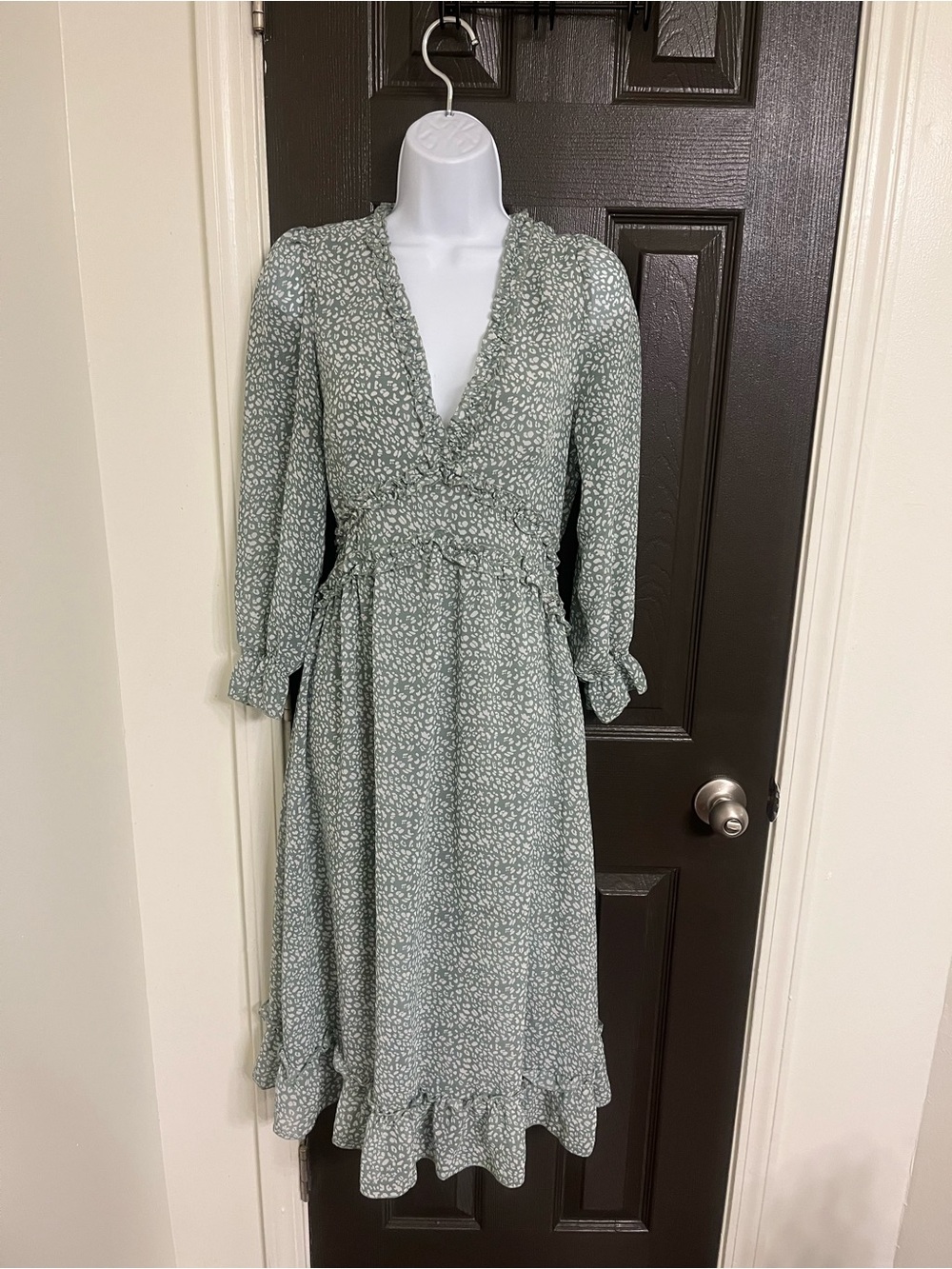 Miss Sparkling Women's Sage Green Floral Ruffle Midi Dress